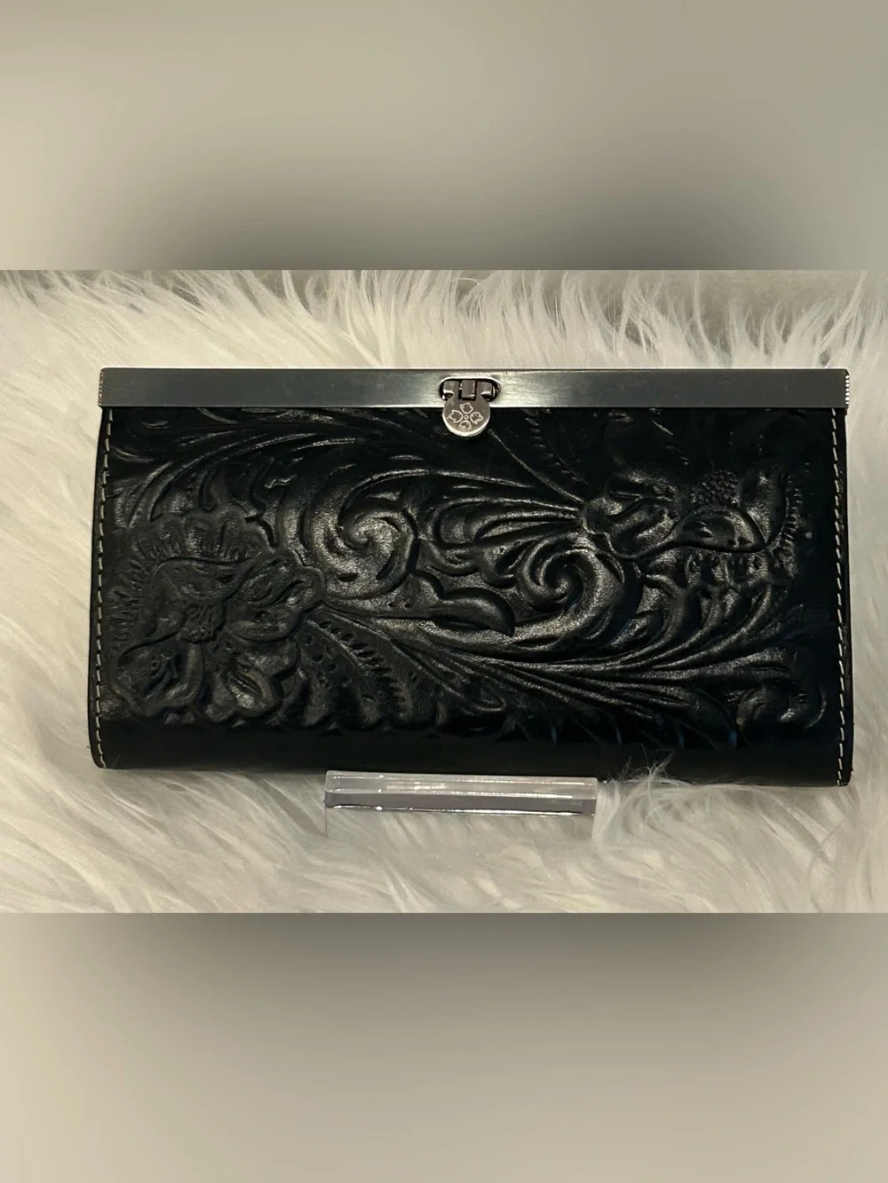 Patricia Nash Black Tooled Leather Wallet Clutch Embossed Organizer